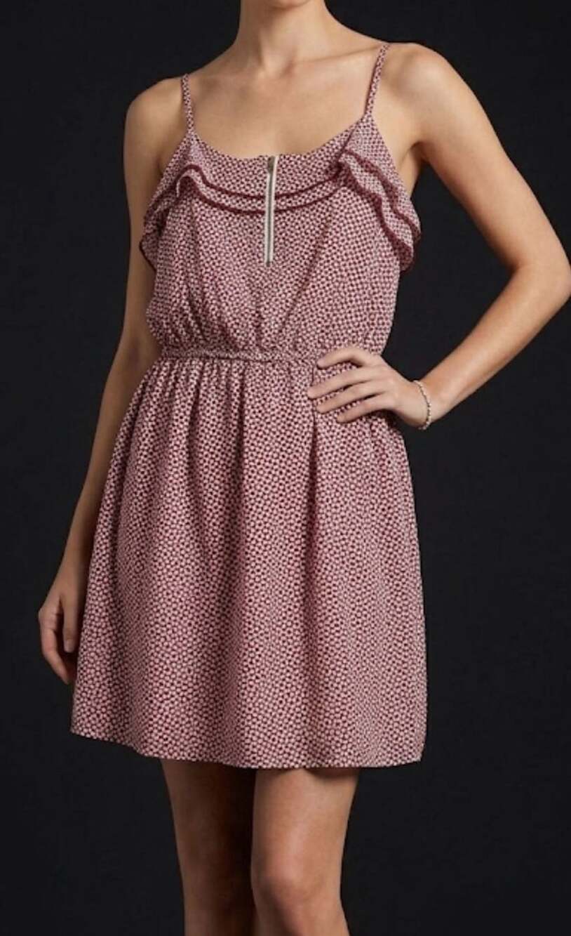 Southern Thread Maroon And White Print Ruffle Strap Mini Dress Size L